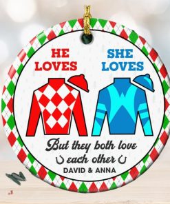 But They Both Love Each Other, Couple Gift, Personalized Ceramic Ornament, Horse Racing Couple Ornament