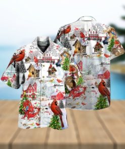 Cardinal Bird Festive Hawaiian Shirt, Mens Christmas Shirt