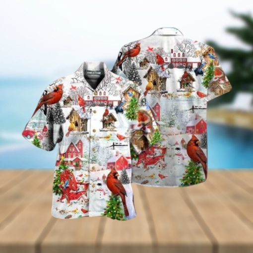 Cardinal Bird Festive Hawaiian Shirt, Mens Christmas Shirt