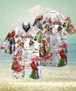 Cardinal Bird Festive Hawaiian Shirt, Mens Christmas Shirt