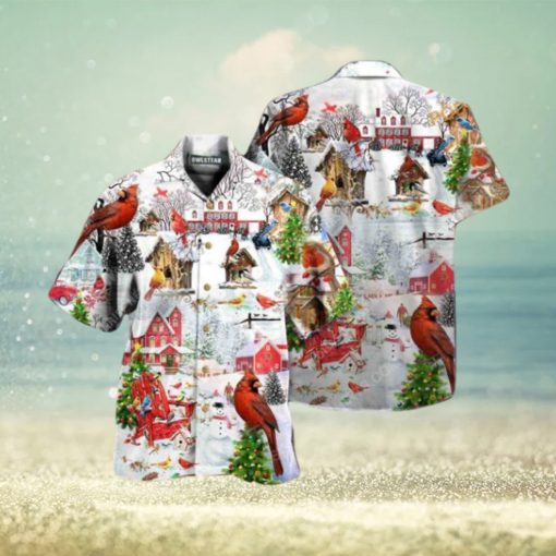 Cardinal Bird Festive Hawaiian Shirt, Mens Christmas Shirt