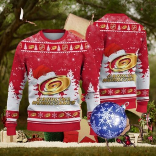 Carolina Hurricanes Logo Golden Fans Santa Hat Tree Ugly Christmas Sweater