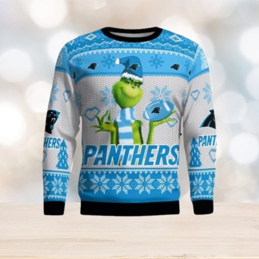 Carolina Panthers Grinch Snowflake Pattern Ugly Sweater Christmas