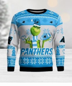 Carolina Panthers Grinch Snowflake Pattern Ugly Sweater Christmas