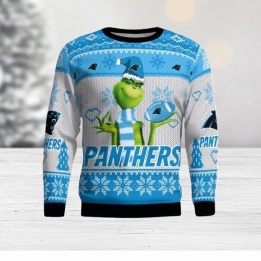 Carolina Panthers Grinch Snowflake Pattern Ugly Sweater Christmas