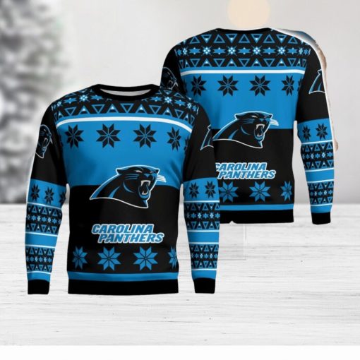 Carolina Panthers Logo Big Snowflake Pattern Ugly Christmas Sweater