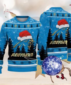 Carolina Panthers Logo Golden Fans Santa Hat Tree Ugly Christmas Sweater