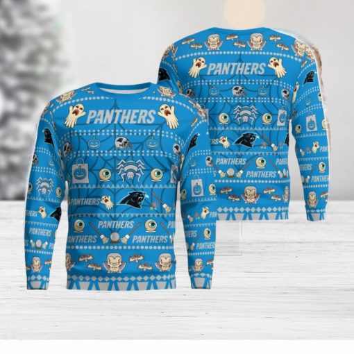 Carolina Panthers Pumpkin Halloween Spooky Ghost Pattern Funny Xmas Gift 3D Sweater Amazing Gift Men And Women Gift