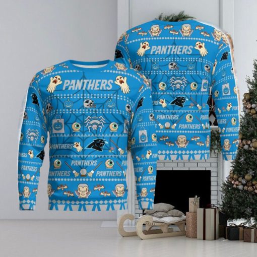 Carolina Panthers Pumpkin Halloween Spooky Ghost Pattern Funny Xmas Gift 3D Sweater Amazing Gift Men And Women Gift