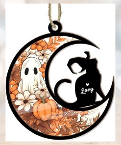 Cat Halloween Moon Suncatcher Ornament