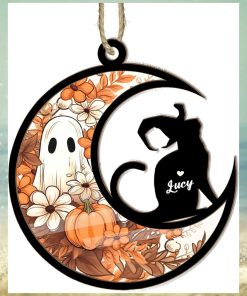 Cat Halloween Moon Suncatcher Ornament