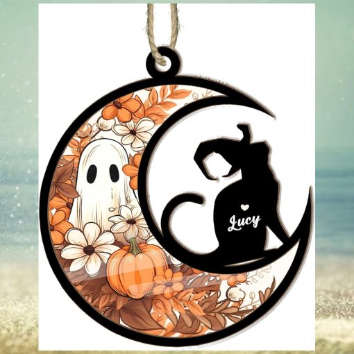 Cat Halloween Moon Suncatcher Ornament