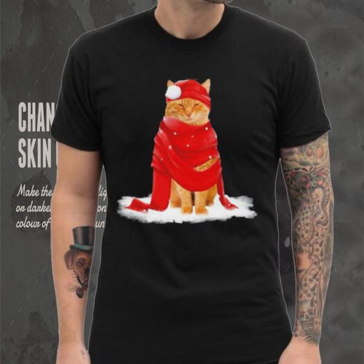 Cat Hat Santa Scarf Christmas Shirt