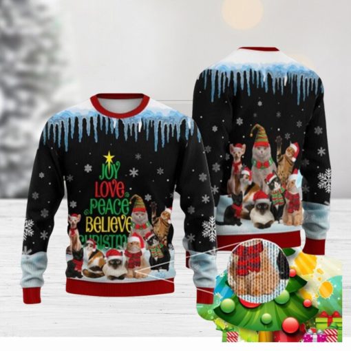 Cat Joy Love Peace Believe Ugly Christmas Sweater Best Gift For Men And Women