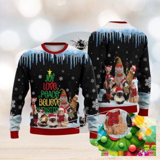 Cat Joy Love Peace Believe Ugly Christmas Sweater Best Gift For Men And Women