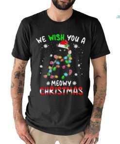 Cat hat santa we wish you a meowy christmas shirt