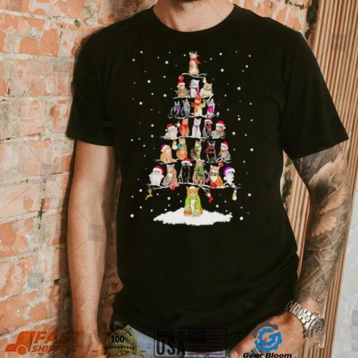 Cats Hat Santa Pine Tree Merry Christmas Shirt
