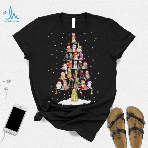 Cats Hat Santa Pine Tree Merry Christmas Shirt