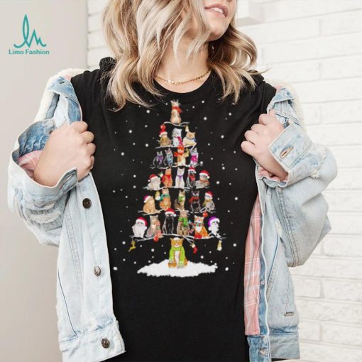 Cats Hat Santa Pine Tree Merry Christmas Shirt