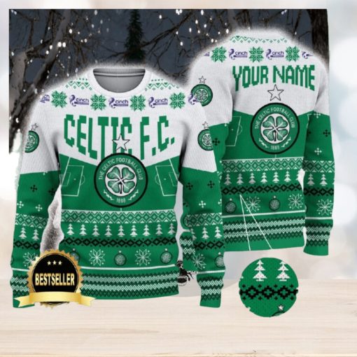 Celtic FC Ugly Christmas Sweater Logo Custom Name Gift Fans