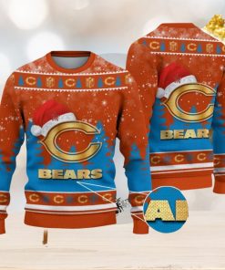 Chicago Bears Logo Wearing Santa Hat Christmas Gift Ugly Christmas Sweater For Sport Fans