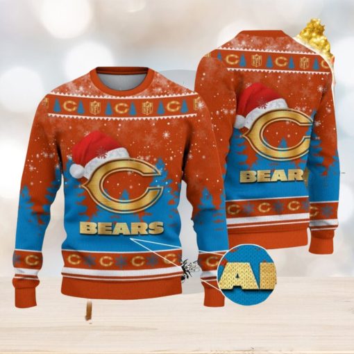 Chicago Bears Logo Wearing Santa Hat Christmas Gift Ugly Christmas Sweater For Sport Fans