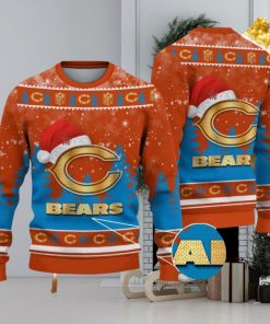 Chicago Bears Logo Wearing Santa Hat Christmas Gift Ugly Christmas Sweater For Sport Fans