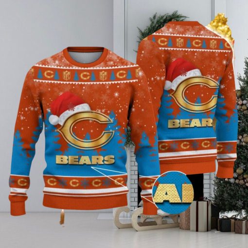 Chicago Bears Logo Wearing Santa Hat Christmas Gift Ugly Christmas Sweater For Sport Fans