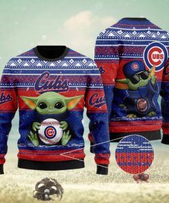 Chicago Cubs Grogu Baby Yoda Hug Logo Ugly Christmas Sweater Perfect Holiday Gift