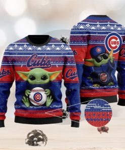 Chicago Cubs Grogu Baby Yoda Hug Logo Ugly Christmas Sweater Perfect Holiday Gift