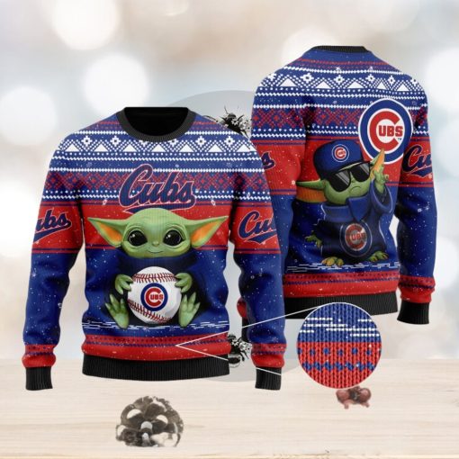 Chicago Cubs Grogu Baby Yoda Hug Logo Ugly Christmas Sweater Perfect Holiday Gift