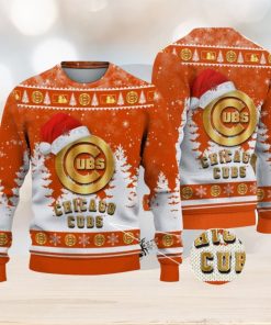 Chicago Cubs Logo Wearing Santa Hat Christmas Gift Ugly Christmas Sweater For Sport Fans