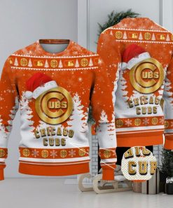 Chicago Cubs Logo Wearing Santa Hat Christmas Gift Ugly Christmas Sweater For Sport Fans