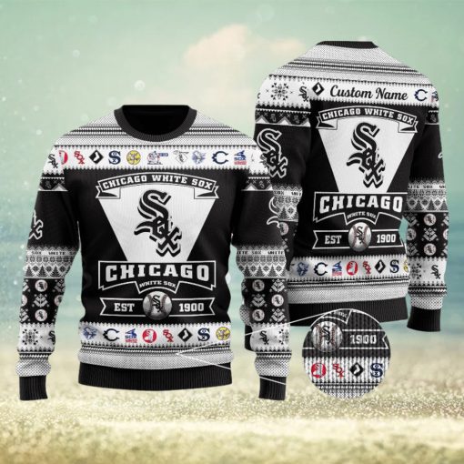 Chicago White Sox Football Team Logo Custom Name Ugly Christmas Sweater Perfect Holiday Gift