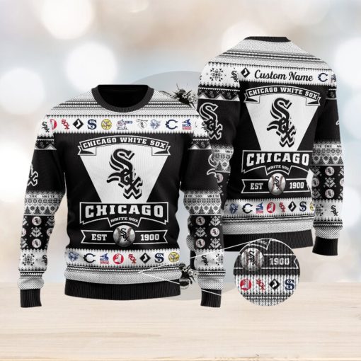 Chicago White Sox Football Team Logo Custom Name Ugly Christmas Sweater Perfect Holiday Gift