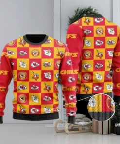 Chiefs Logo Checkered Flannel Design Knitted Ugly Christmas Sweater