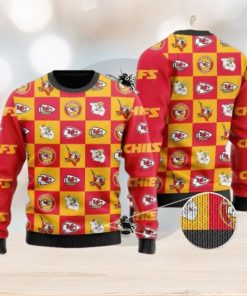 Chiefs Logo Checkered Flannel Design Knitted Ugly Christmas Sweater