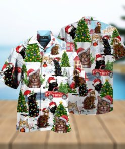 Christmas Cats Aloha Shirt, Santa Claus Hawaiian Shirt