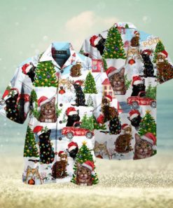 Christmas Cats Aloha Shirt, Santa Claus Hawaiian Shirt