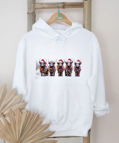 Christmas Cows With Santa Hat And Christmas Light Shirt
