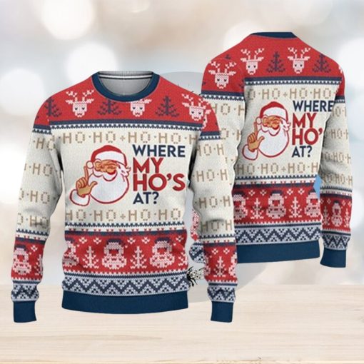 Christmas Santa Claus Where My Hos At Couple 3D Sweater