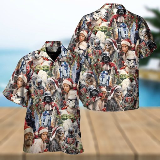 Christmas Star Wars With Santa Hat And Christmas Trees Hawaiian Shirt