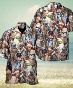 Christmas Star Wars With Santa Hat And Christmas Trees Hawaiian Shirt