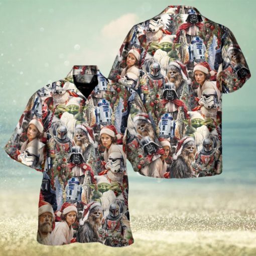 Christmas Star Wars With Santa Hat And Christmas Trees Hawaiian Shirt