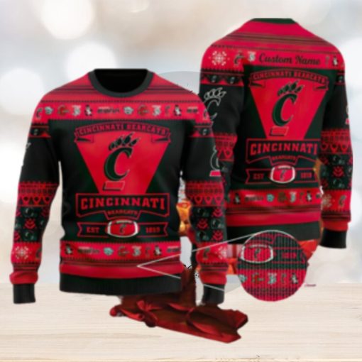 Cincinnati Bearcats Football Team Logo Knitted Christmas 3D Sweater December Custom Name