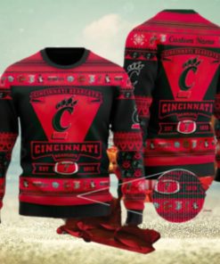 Cincinnati Bearcats Football Team Logo Knitted Christmas 3D Sweater December Custom Name