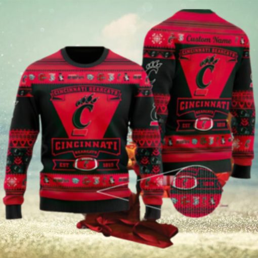 Cincinnati Bearcats Football Team Logo Knitted Christmas 3D Sweater December Custom Name