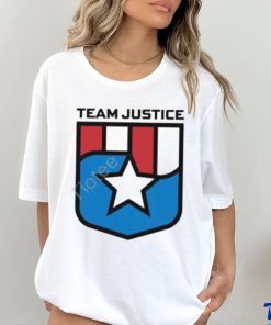 Cindy Perno Wearing Team Justice Shield Logo Long Sleeve T Shirt