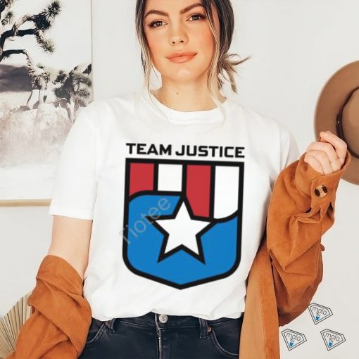 Cindy Perno Wearing Team Justice Shield Logo Long Sleeve T Shirt