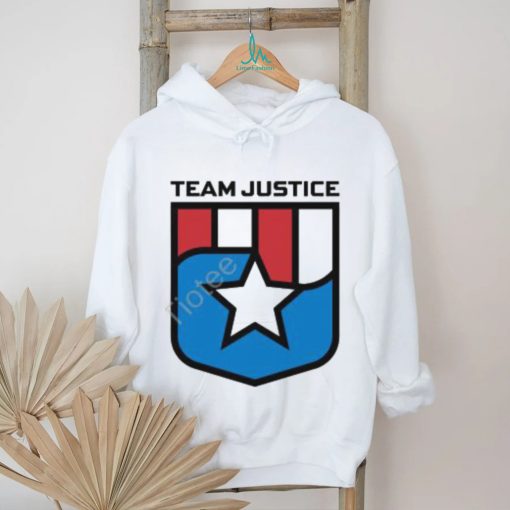 Cindy Perno Wearing Team Justice Shield Logo Long Sleeve T Shirt